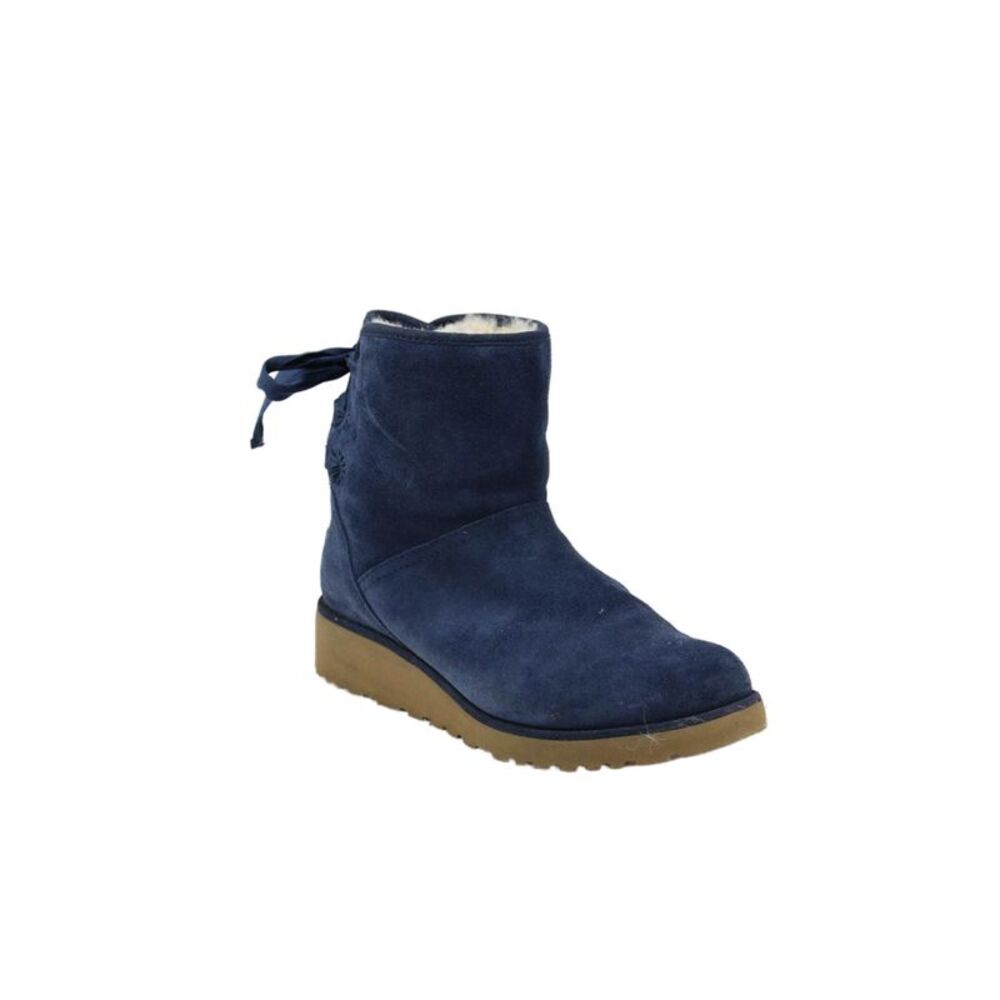 Ugg Womens Suede Bow Detail Ankle Boots Shoes Blue Size 7.5